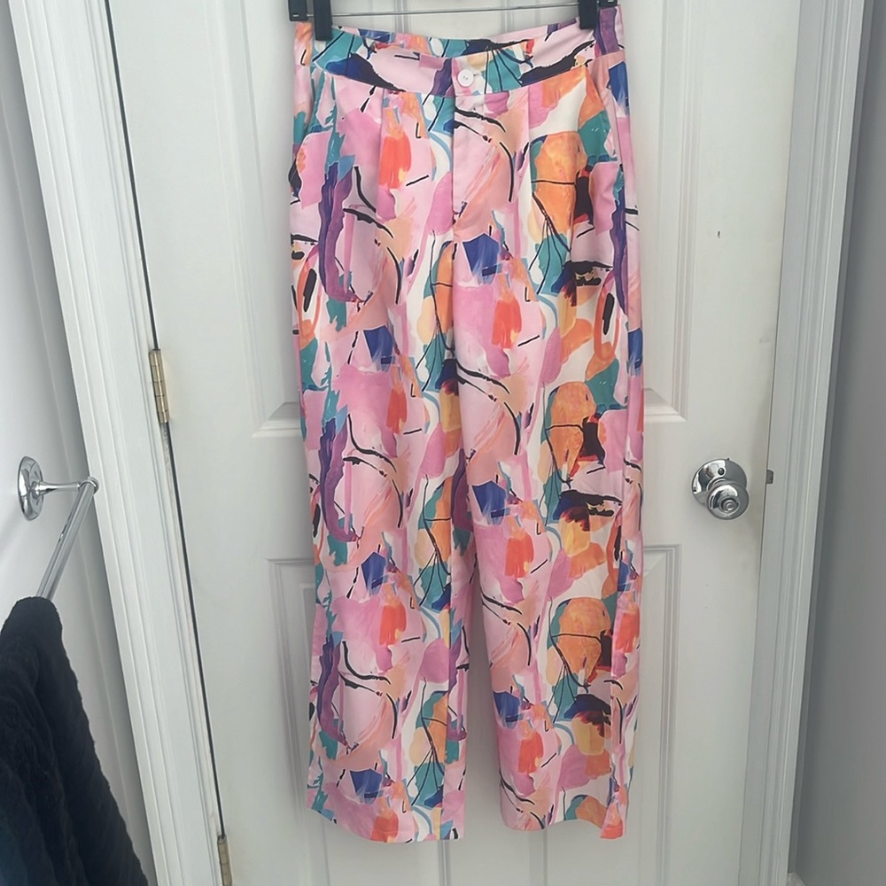 SHEIN Multi color pleated wide leg pants size medium